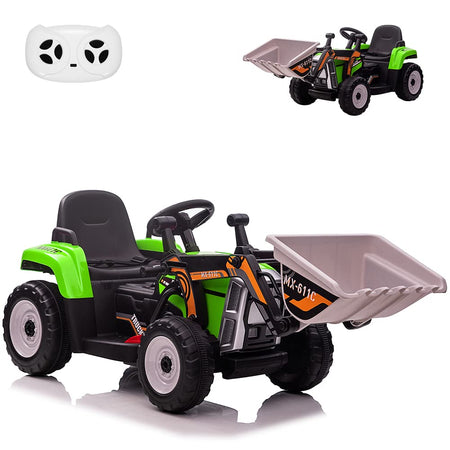 Garvee 12V Kids Ride on Car,Excavator with Bucket & Remote Control,Toddler Battery Powered Electric Vehicle,2+1 Gear Shift,3 Speeds,Bluetooth,7-LED Headlights,Music,Thread Tire,green