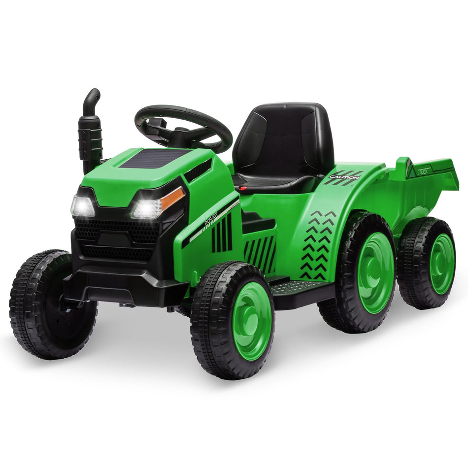 Garvee Ride - P Series: Kids Ride on Tractor with Trailer, Kids’ Electric Vehicles with Wear-Resistant Wheels, LED Headlights, Music & USB Port, Kids Ride on Car Toys for Toddlers Kids, Green