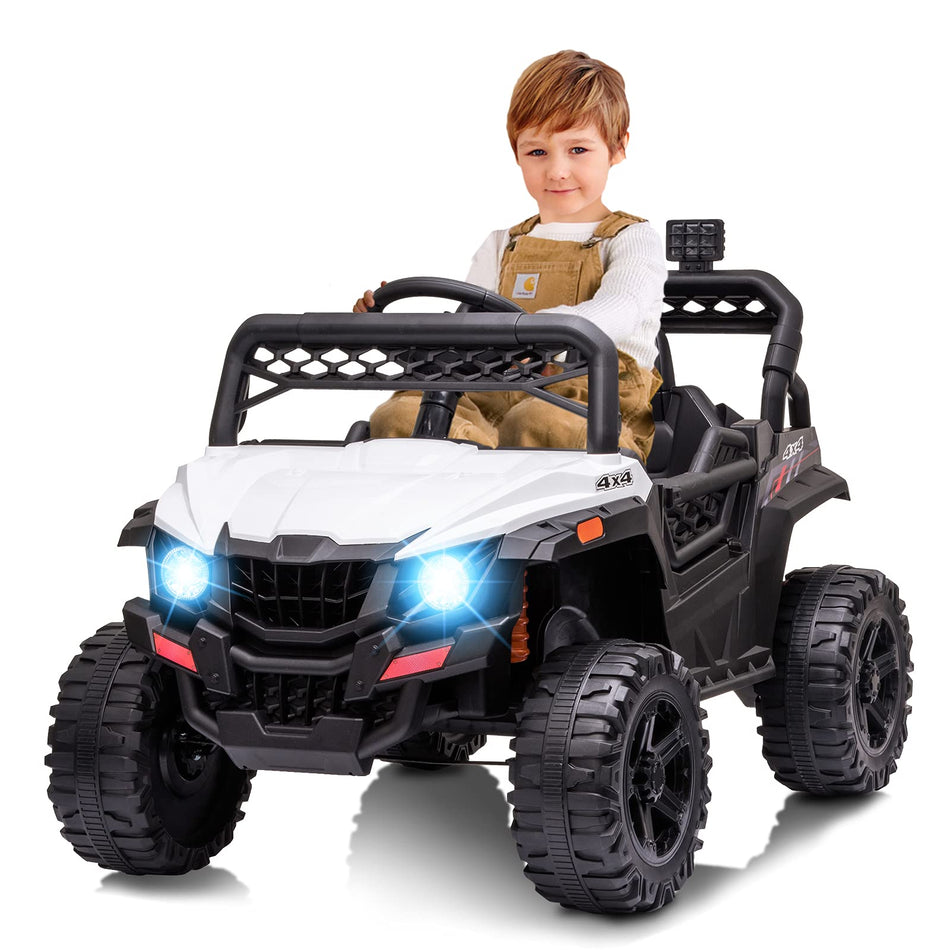 Garvee Ride - P Series: 12V Kids Car: Ride-On Truck, Remote, Suspension, LED, 1.8-3.7 MPH, MP3, Engine Sound, ASTM Certified, for 3-7 Years - White