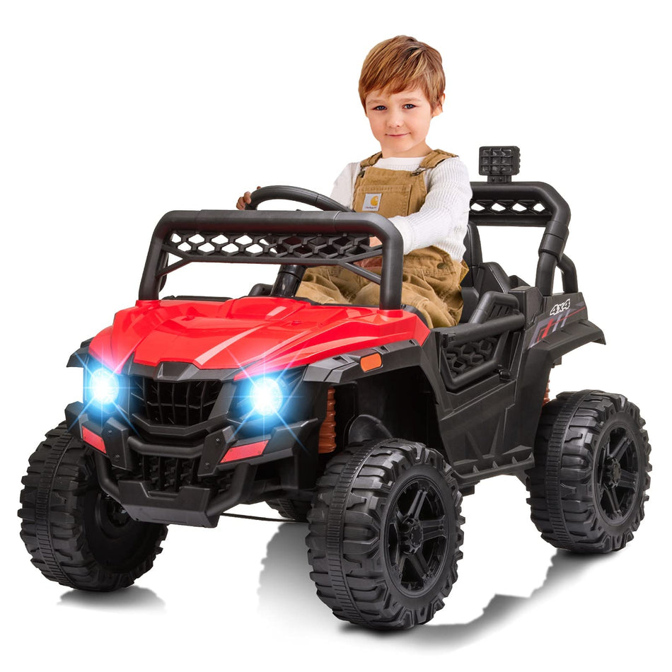 Garvee Ride - P Series: 12V Kids Car: Ride-On Truck, Remote, Suspension, LED, 1.8-3.7 MPH, MP3, Engine Sound, ASTM Certified, for 3-7 Years - Red