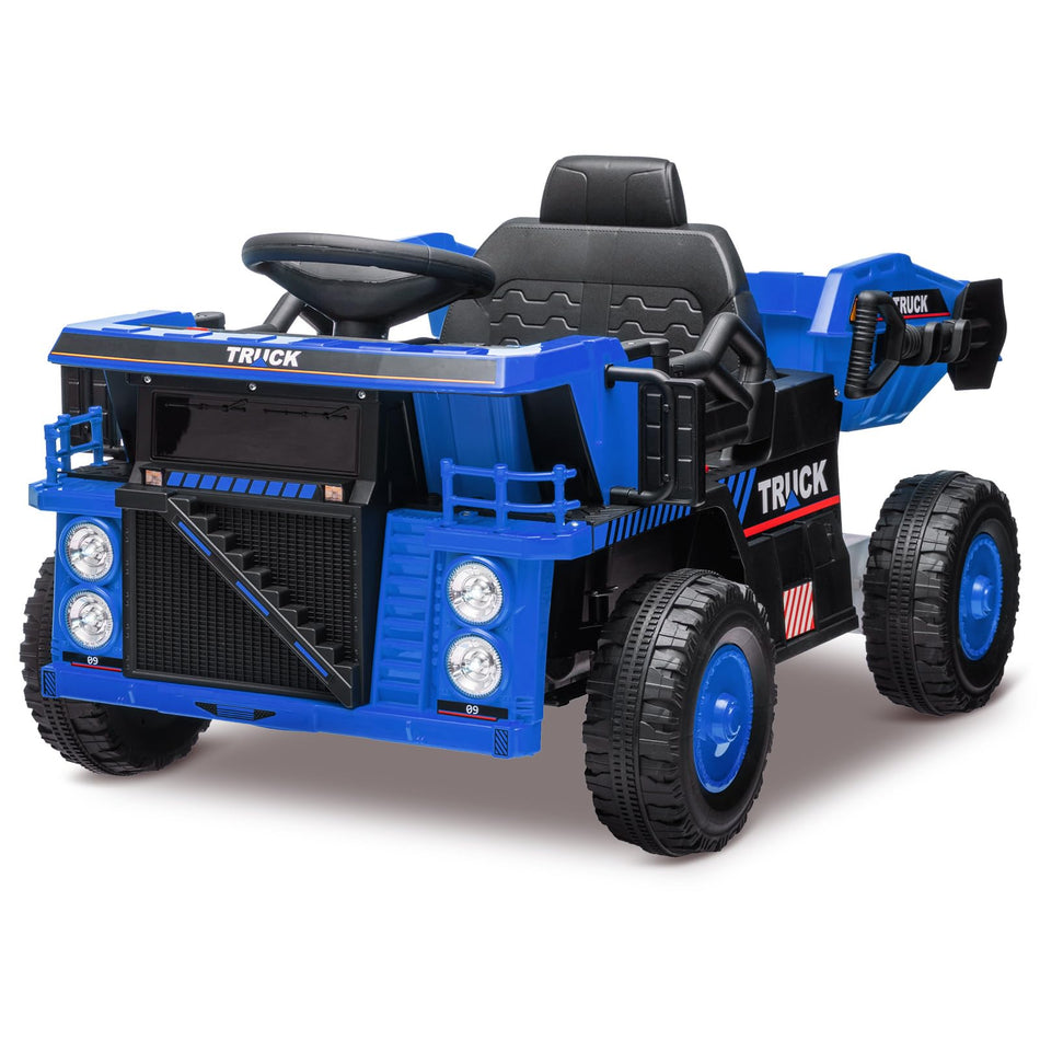 Garvee Ride - P Series: 12V Ride On Construction Vehicle for Kids With Remote Control, Electric Dump Bed,Shovel,Music Player, and Four Wheel Shock Absorption for Kids 3+(Blue)