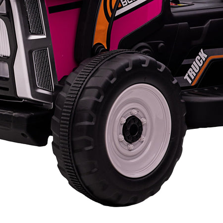 Garvee 12V Kids Ride on Car,Excavator with Bucket & Remote Control,Toddler Battery Powered Electric Vehicle,2+1 Gear Shift,3 Speeds,Music,Bluetooth,7-LED Headlights,EVA Tire,Rose