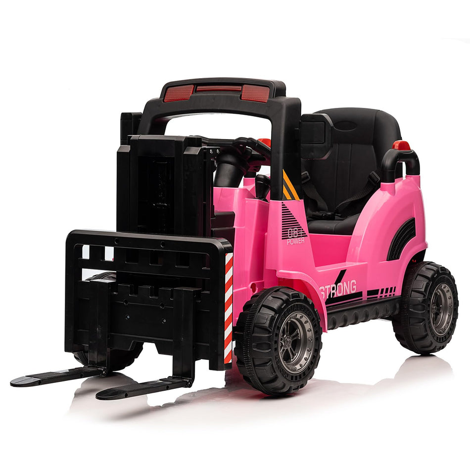 Garvee Ride - P Series: 12V Electric Forklift Ride-On: Liftable Fork, Remote, Music, Realistic Design, 66lb Load, for 3-7 Years - Pink