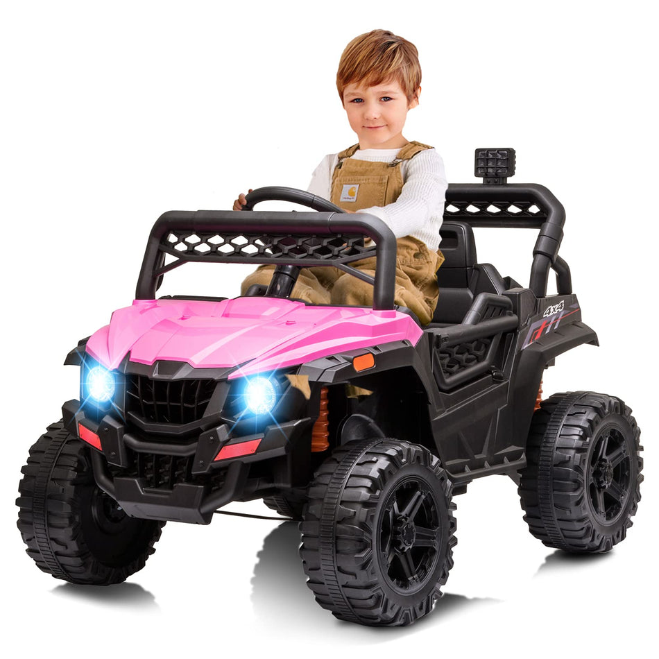 Garvee Ride - P Series: 12V Kids Car: Ride-On Truck, Remote, Suspension, LED, 1.8-3.7 MPH, MP3, Engine Sound, ASTM Certified, for 3-7 Years - Pink