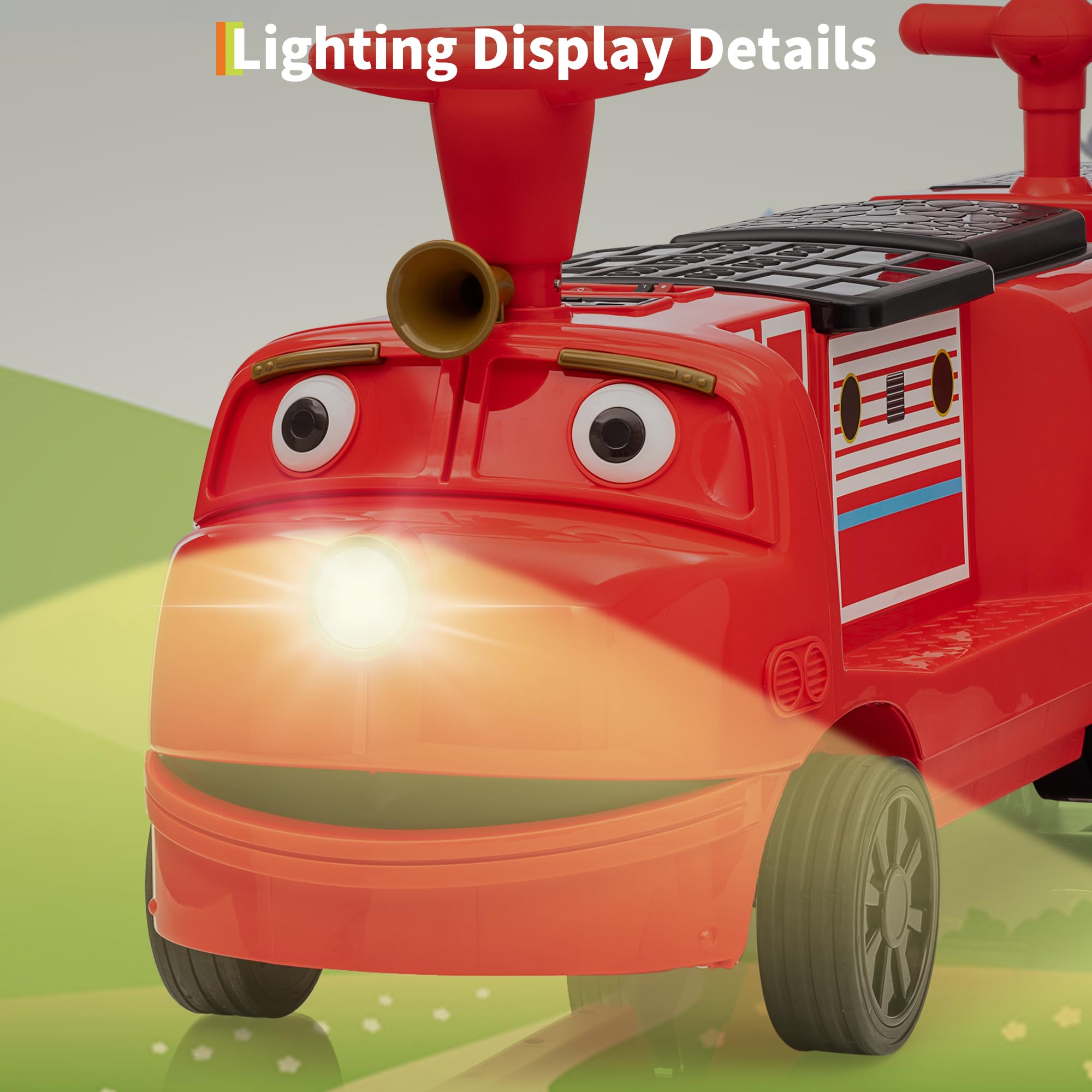 Garvee Licensed By CHUGGINGTON Kids Train 12V Seater Ride On Train Trackless Carriage Red For Toddlers 3+