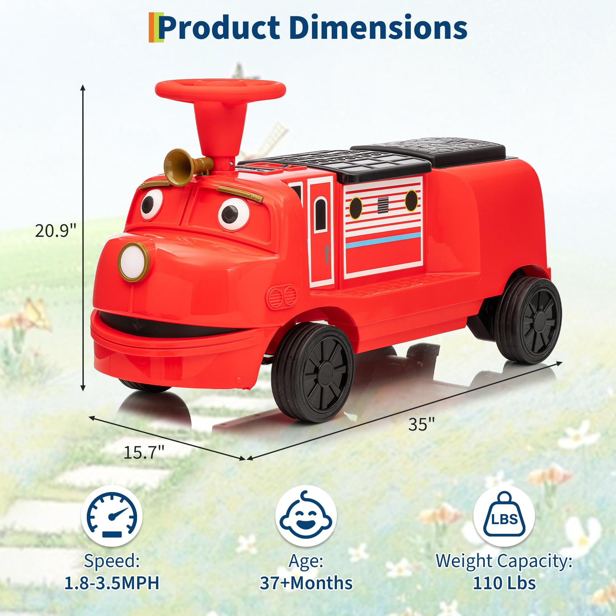 Garvee Licensed By CHUGGINGTON Kids Train 12V Seater Ride On Train Trackless Carriage Red For Toddlers 3+