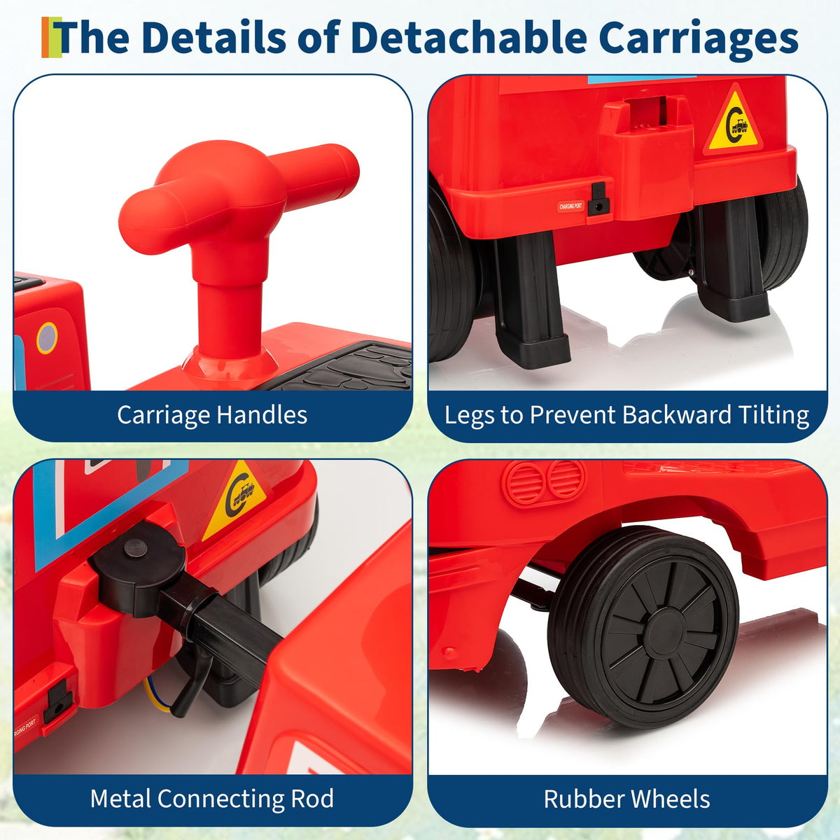 Garvee Licensed By CHUGGINGTON Kids Train 12V Seater Ride On Train Trackless Carriage Red For Toddlers 3+