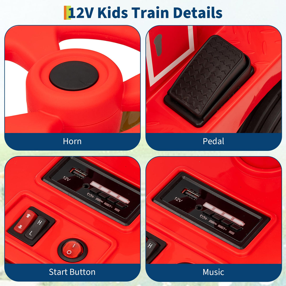 Garvee Licensed By CHUGGINGTON Kids Train 12V Seater Ride On Train Trackless Carriage Red For Toddlers 3+