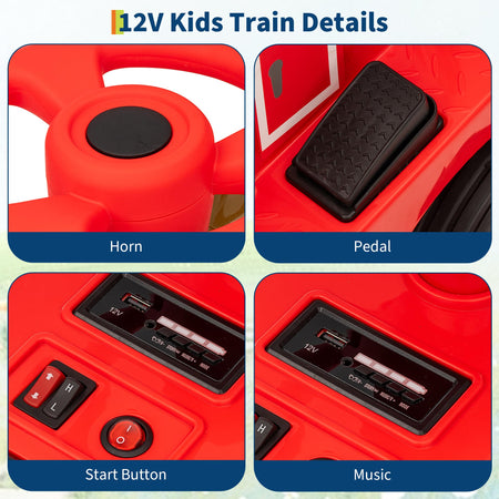 Garvee Licensed By CHUGGINGTON Kids Train 12V Seater Ride On Train Trackless Carriage Red For Toddlers 3+