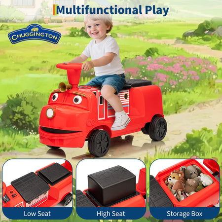 Garvee Licensed By CHUGGINGTON Kids Train 12V Seater Ride On Train Trackless Carriage Red For Toddlers 3+