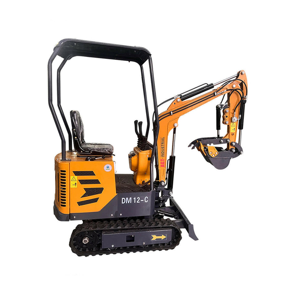 1 Ton, 13.5 HP Gasoline Engine (B&S) Mini Excavator w/ Hydraulic Thumb & Side Swing Boom | AGT-DM12-C