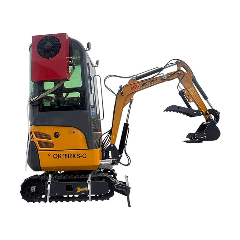 1-ton, Rato Engine Mini Excavator w/Air Conditioning & Enclosed Cab & Side Swing & Hydraulic Thumb | AGT-QK18RXS-C / KH18-C