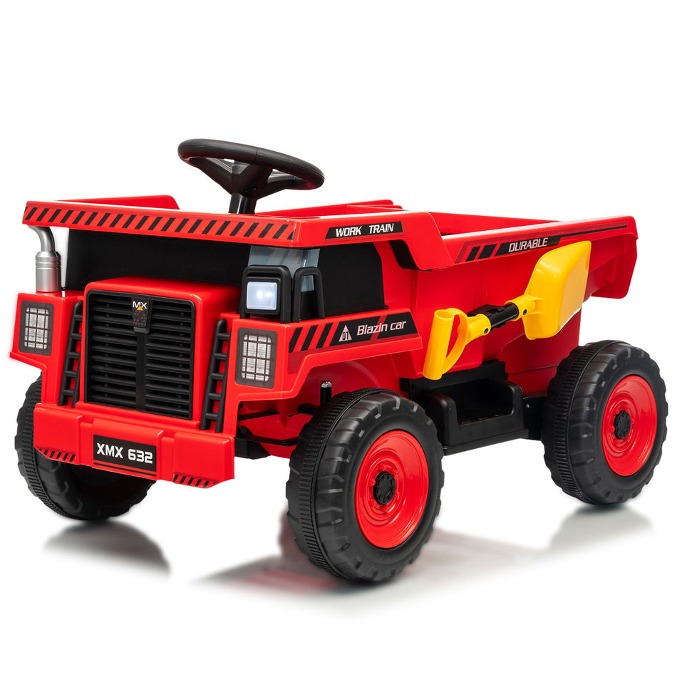 Garvee Ride - P Series: 12V Kids Ride On Dump Truck Electric Car Toy with Remote Control, Auto Dump Bed & Shovel, Durable Plastic, LED Lights & Music, Rose Red, Outdoor Play for Toddlers - Red