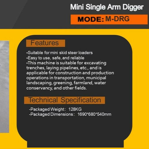 Single Arm Digger Attachment For Mini Skid Steer | AGT-M-DRG
