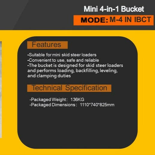 43" 4-in-1 Combo Bucket Mini Skid Steer | AGT-M-4IN1BUCKET